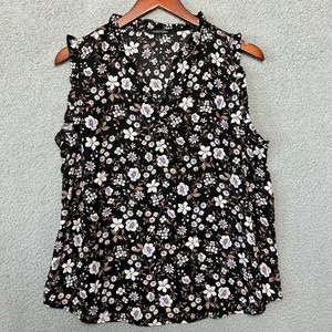 PAPERMOON Floral Top Women L Large Black Sleeveless Chiffon Spring High Neck
